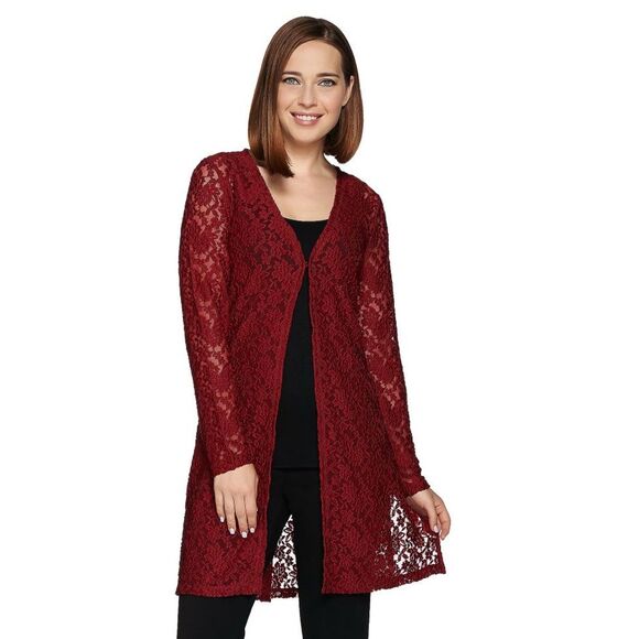 Susan Graver Womens 3X Lace Open Front Long Sleeve Long Cardigan Black NWT - Picture 2 of 5